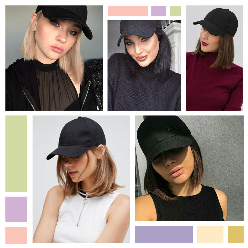 Canvas Sun Hat Short Hair Peaked Cap Straight Other Wig