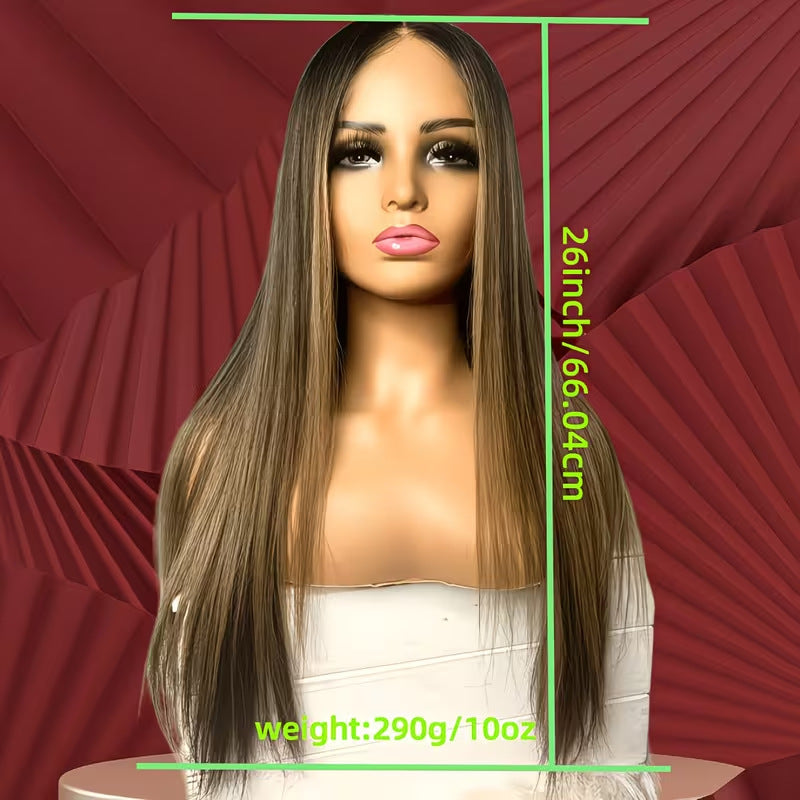 Women's Mid-length Front Lace Without Bangs Piano Color Long Straight Wig