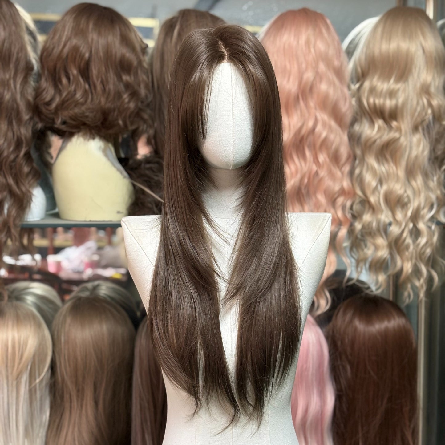 Women's High-level Mid-length Hair Needle Big Scalp Long Straight Wig