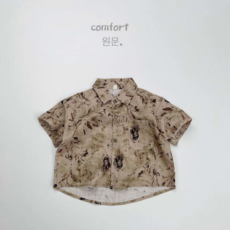 Children's Ink Painting Summer Clothing Boy Fashionable Short Children's Shirt