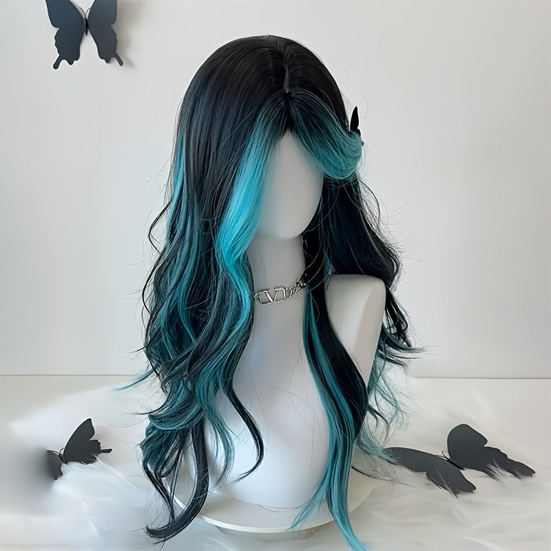 Female Blue Tail Dish Curly Hair Paris Dyed Wig Long Curls