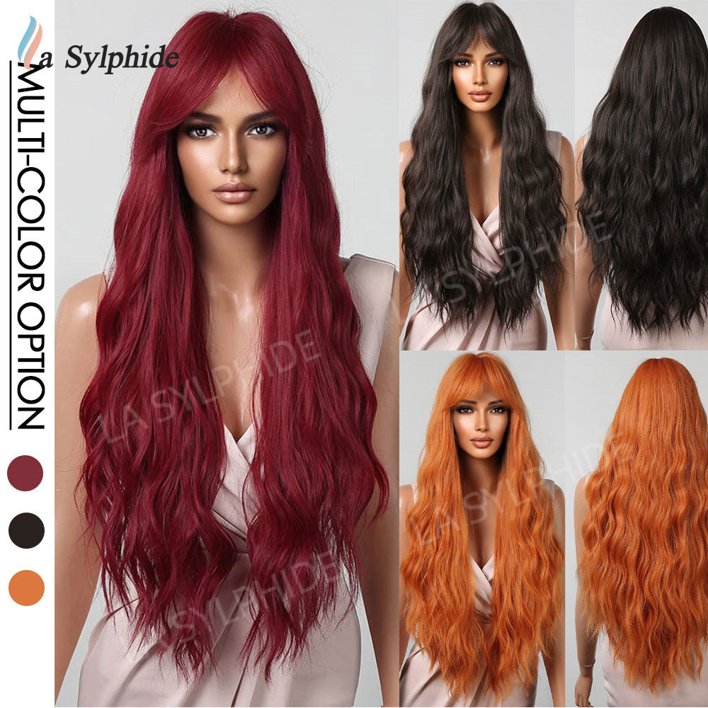 Hair Red Orange Brown Rose Net Matte Wig Long Curls