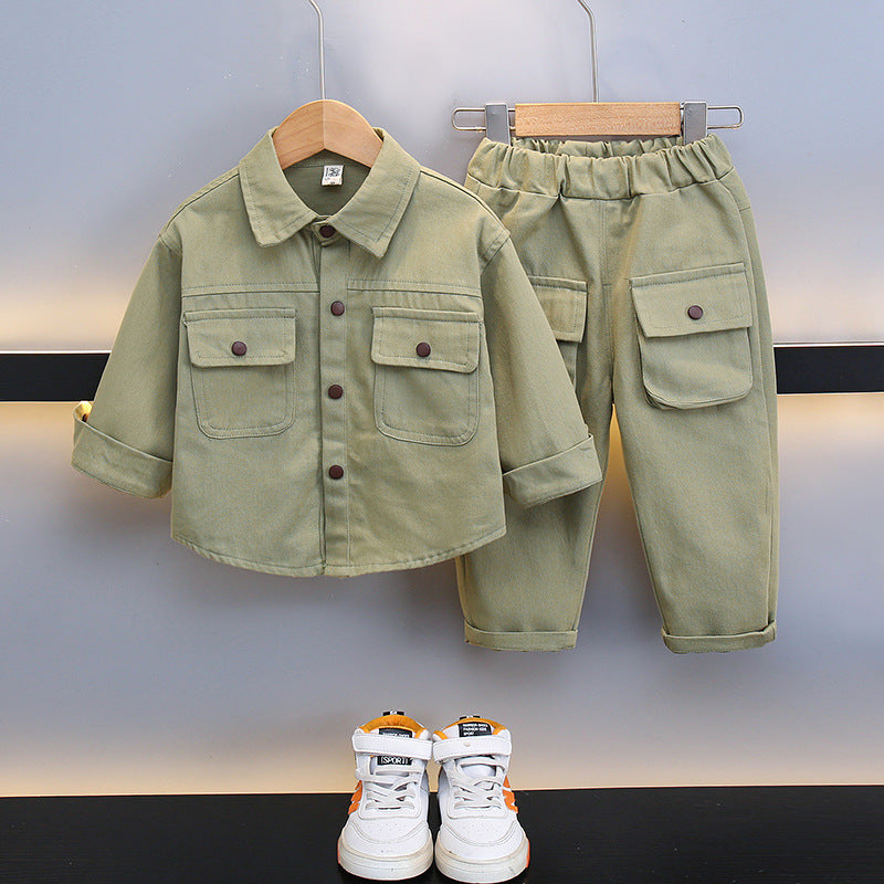 Children's Handsome Solid Color Two-piece Toddler Clothes Children's Suit