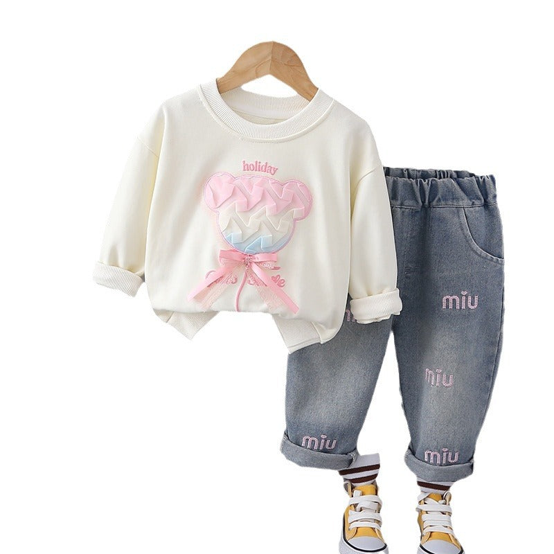 Autumn Clothing Suits Western Style Sweet Bear Two-piece Children's Suit