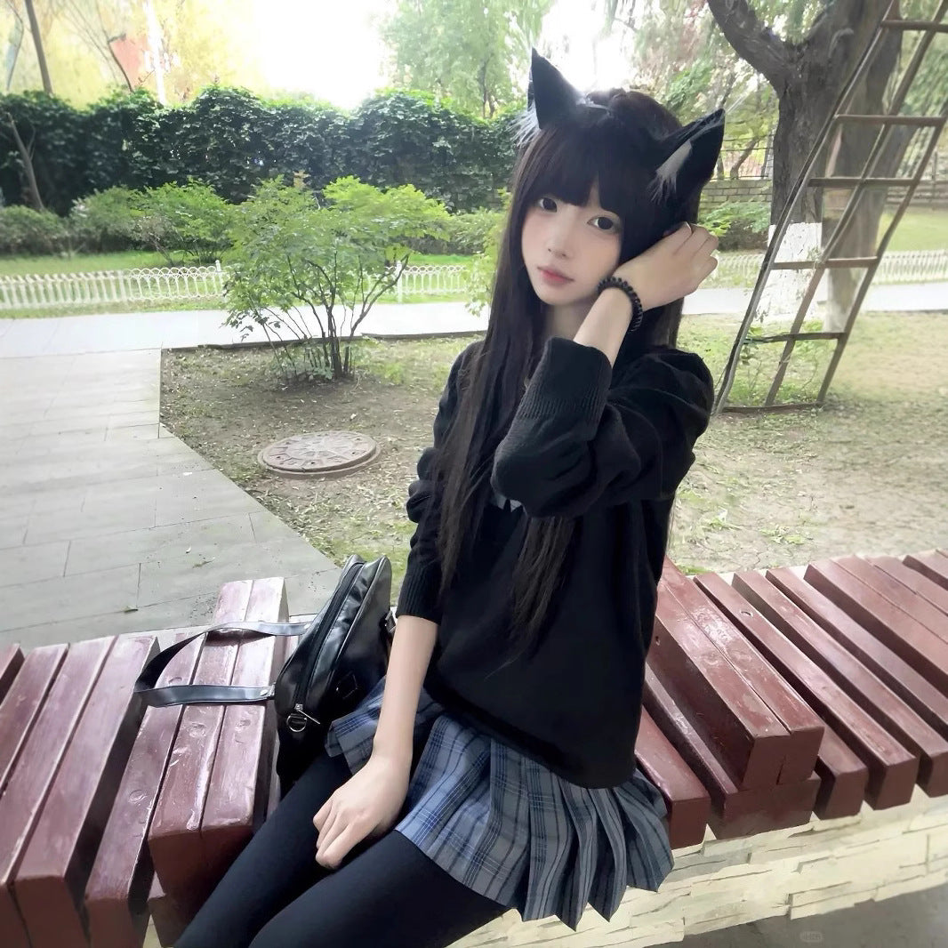 Women's Hair Style Little Radish Sweet Daily Black Bangs Long Straight Wig