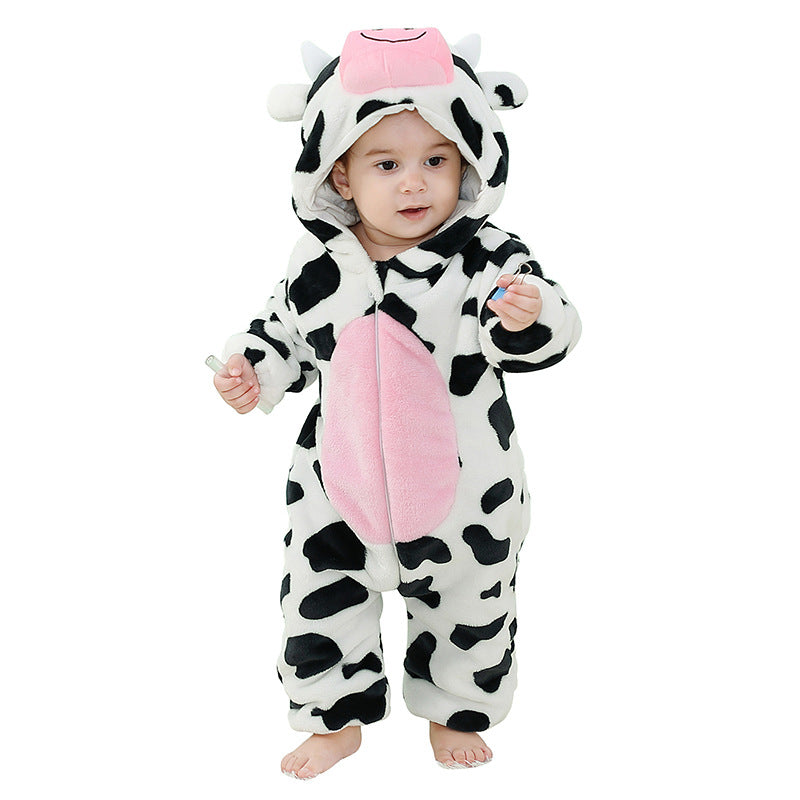 Flannel Animal Jumpsuit Going Out Clothes Cartoon Hooded Jumpsuit, Climbing Suit