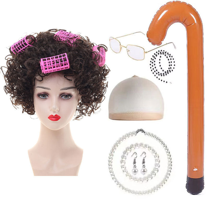 Halloween Old Lady Festival Short Hair Curly Cos Wig