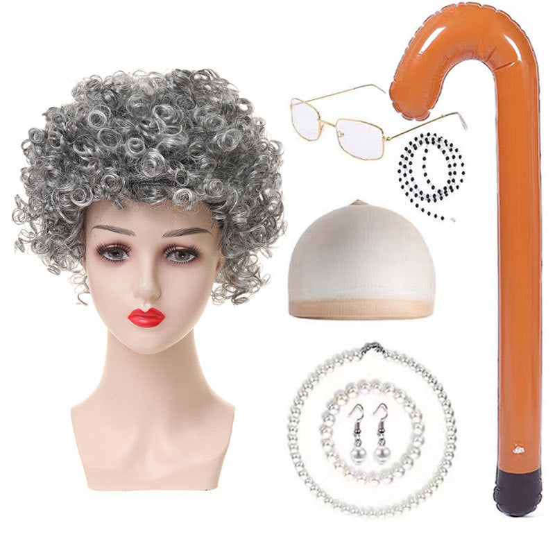 Halloween Old Lady Festival Short Hair Curly Cos Wig
