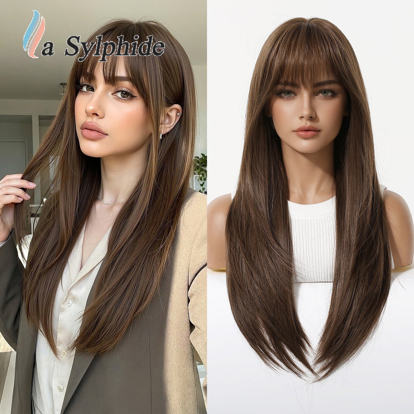 Dyed Brown Layered Curly Hair Mechanism Wig Long Curls
