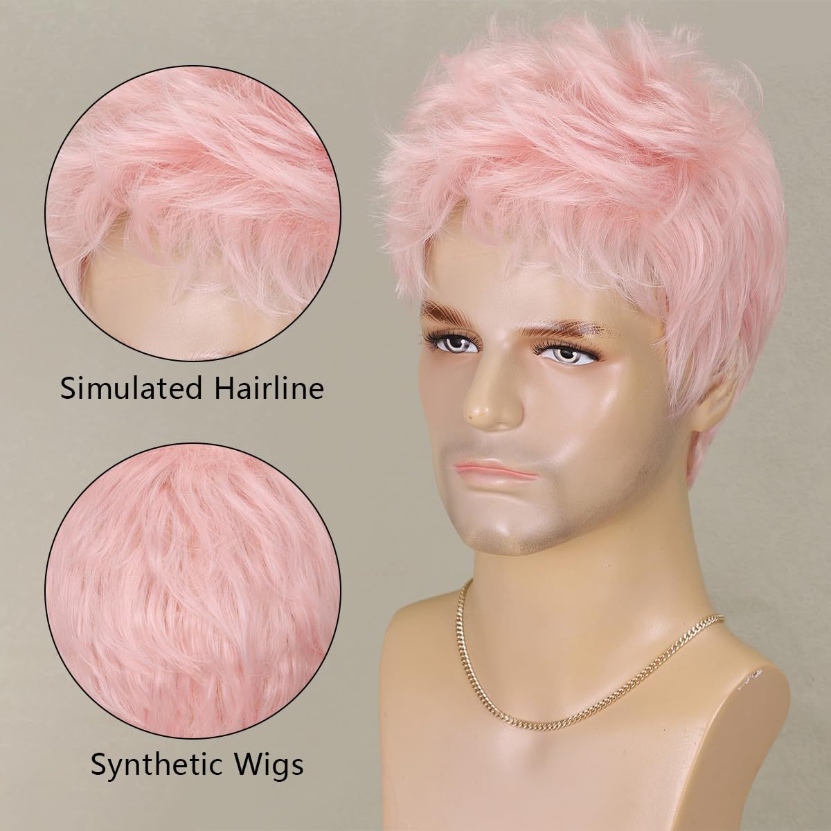 Women's & Men's Fashion Pink Short Synthetic Wigs Fiber Men's Wig