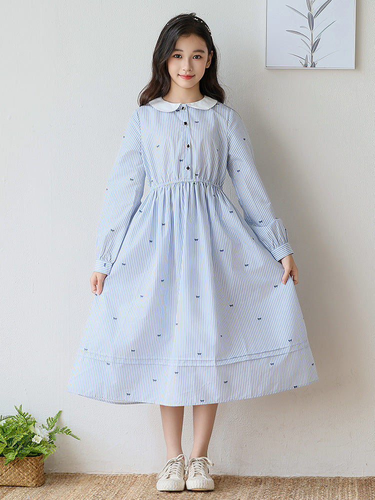 Pretty Middle Big Doll Collar Striped Children's Dress