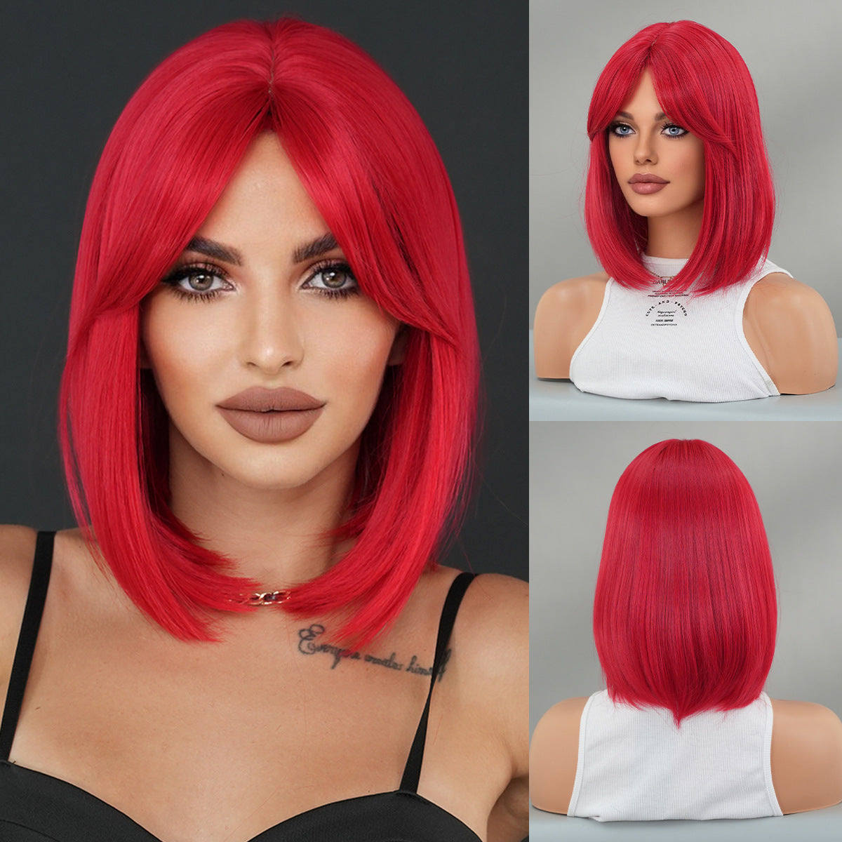 Shoulder Gradient Gold Side Division Bangs Natural Wig Short Straight Hair