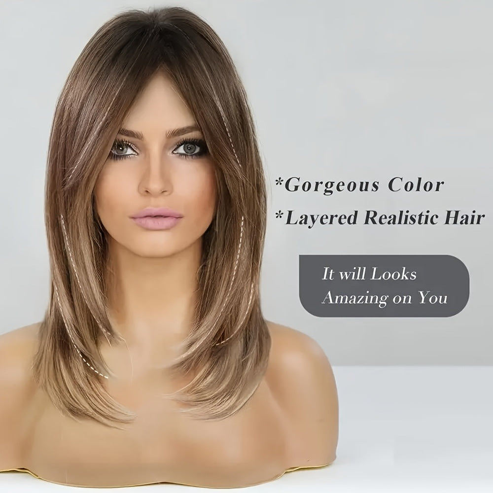 Fashion Female Bangs Natural Curly Gradient Long Straight Wig