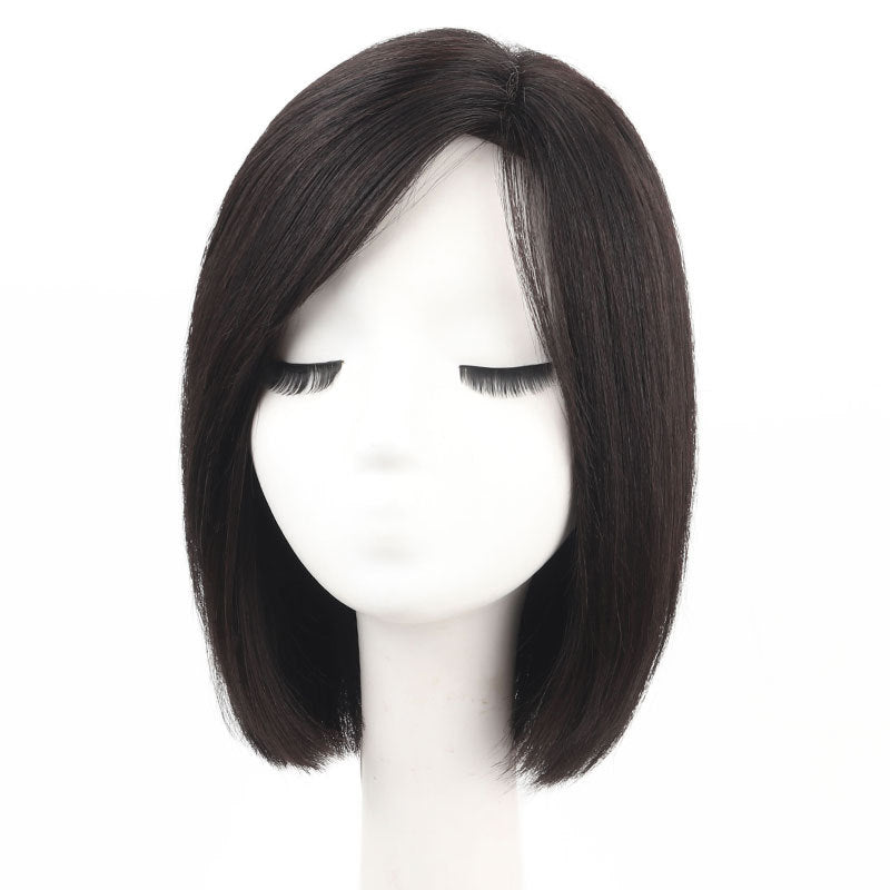 Women's Human Split Headgear Long Wave Forehead Real Hair Wig
