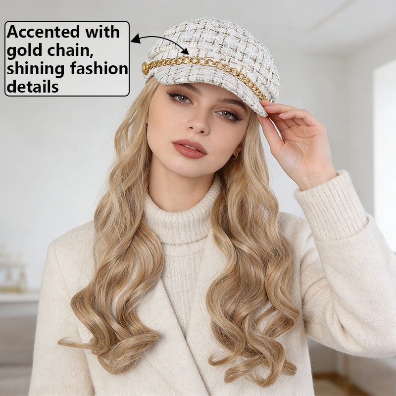 Style Beret Integrated Artificial Hair Big Wave Wig Long Curls