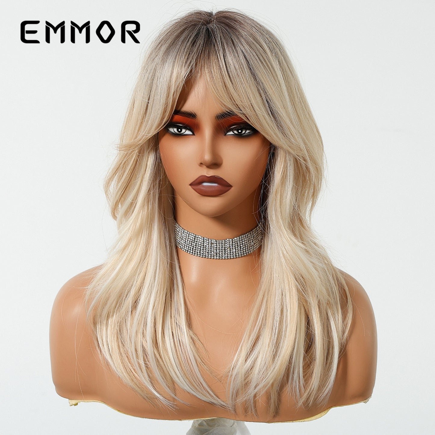 Gradient Golden Bangs Hair Fashion Full Wig Long Curls