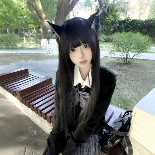Women's Hair Style Little Radish Sweet Daily Black Bangs Long Straight Wig