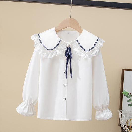 Children's Medium Large Doll Collar White Cotton Long-sleeved Spring Children's Shirt