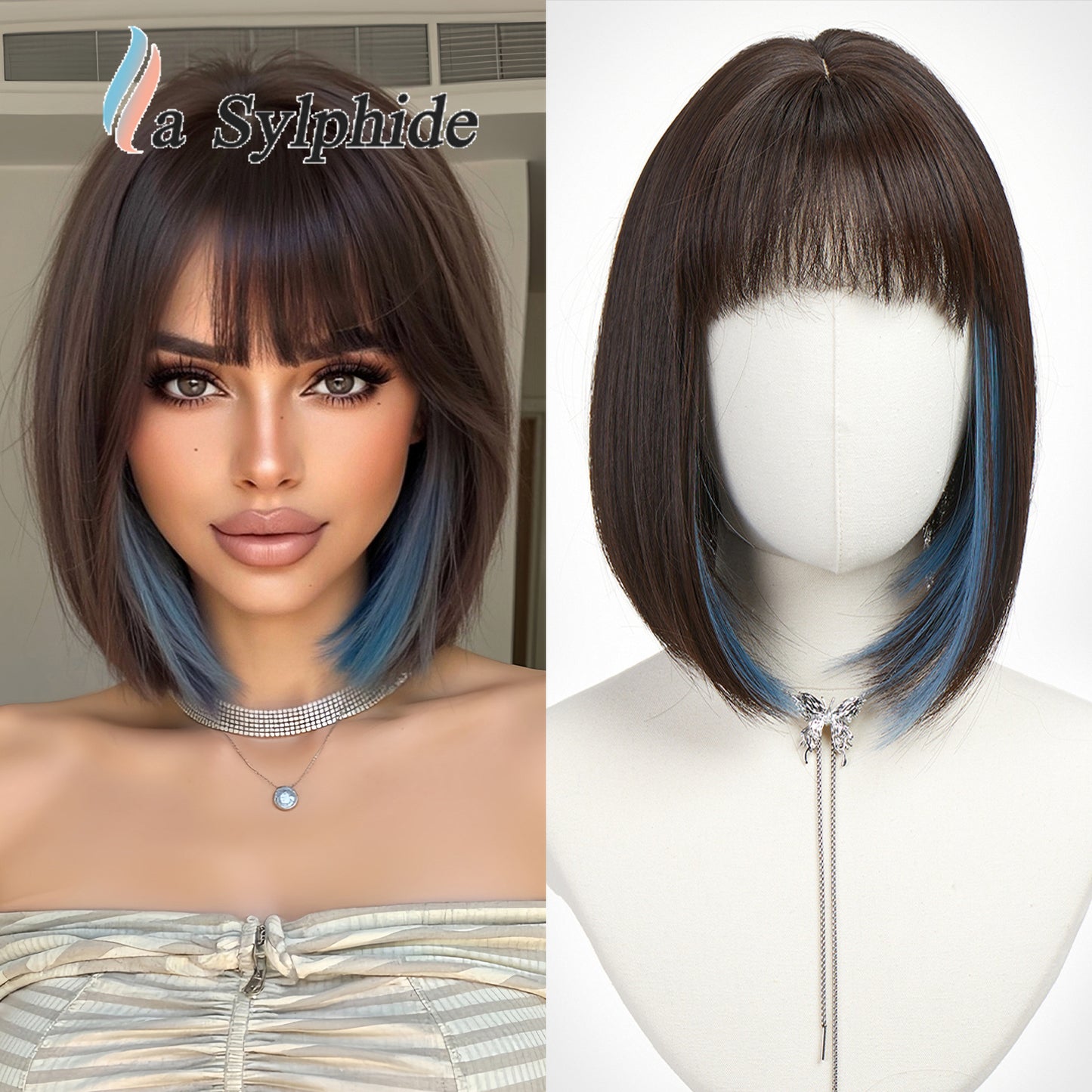Face Natural Simulation Human Hanging Ear Dyed Wig Short Straight Hair