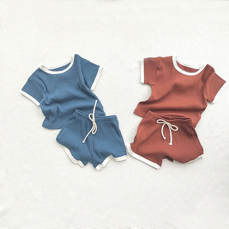 Children's Toddler Striped Cotton Short Sleeve Top Pants Comfortable Cute Trendy Children's Suit