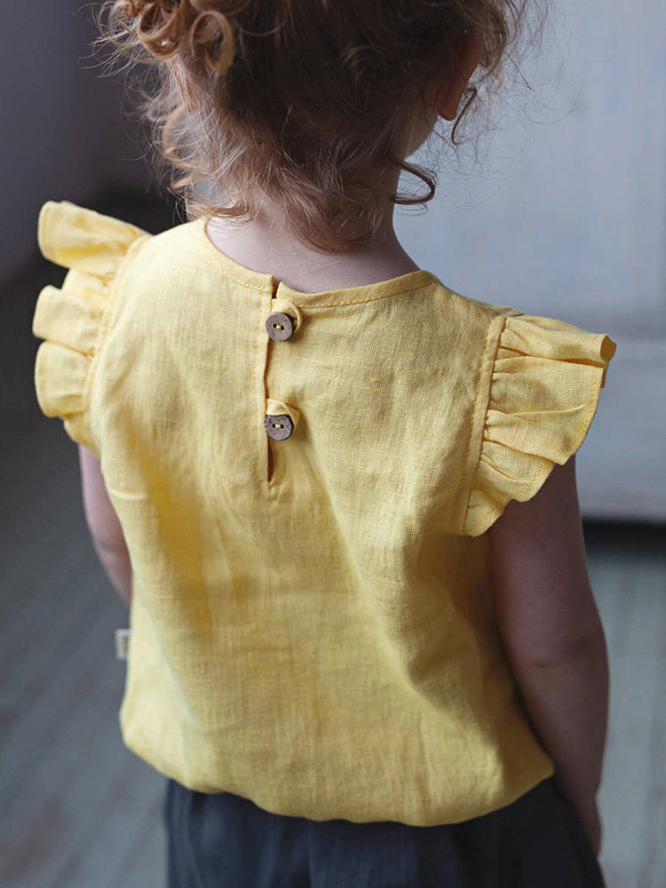 Cotton Linen Shirt Summer Short-sleeved Flying Sleeve Children's T-shirt