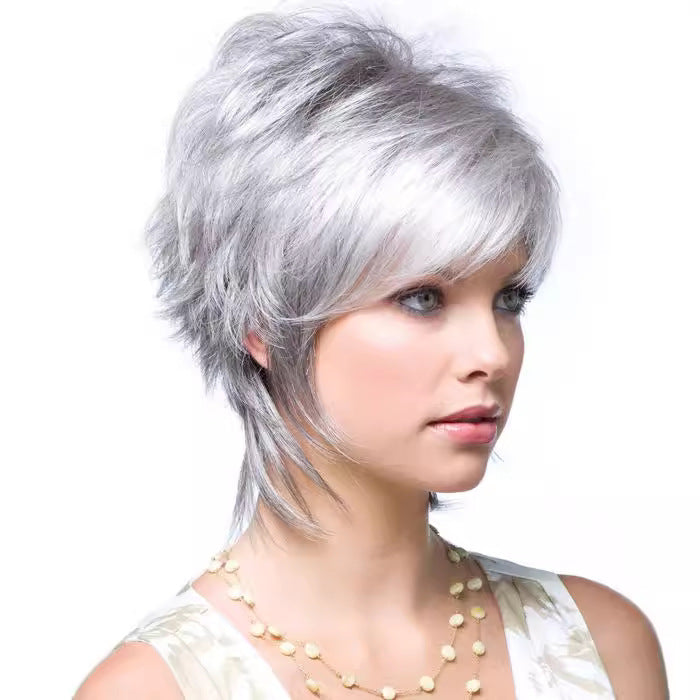 Fiber Granny Grey Sier Gray Sheath Wig Short Curly Hair