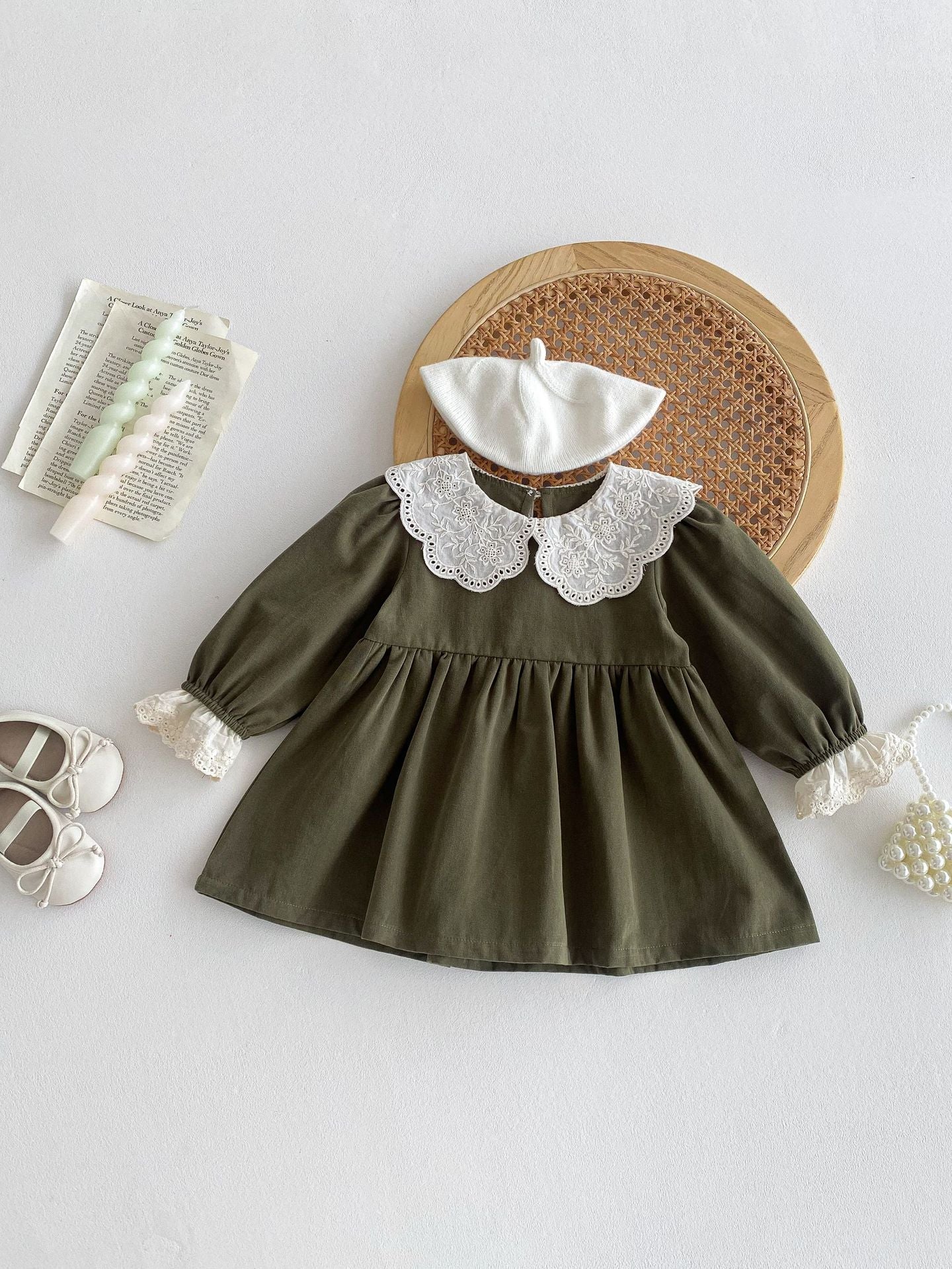 Children's Style Trendy Lace Collar Lapel Little Princess Children's Dress