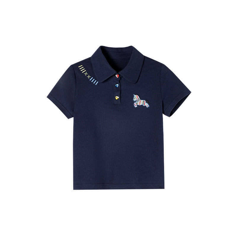 Children's Preppy Style Shirt Colorful Buckle Pony Embroidered Children's T-shirt