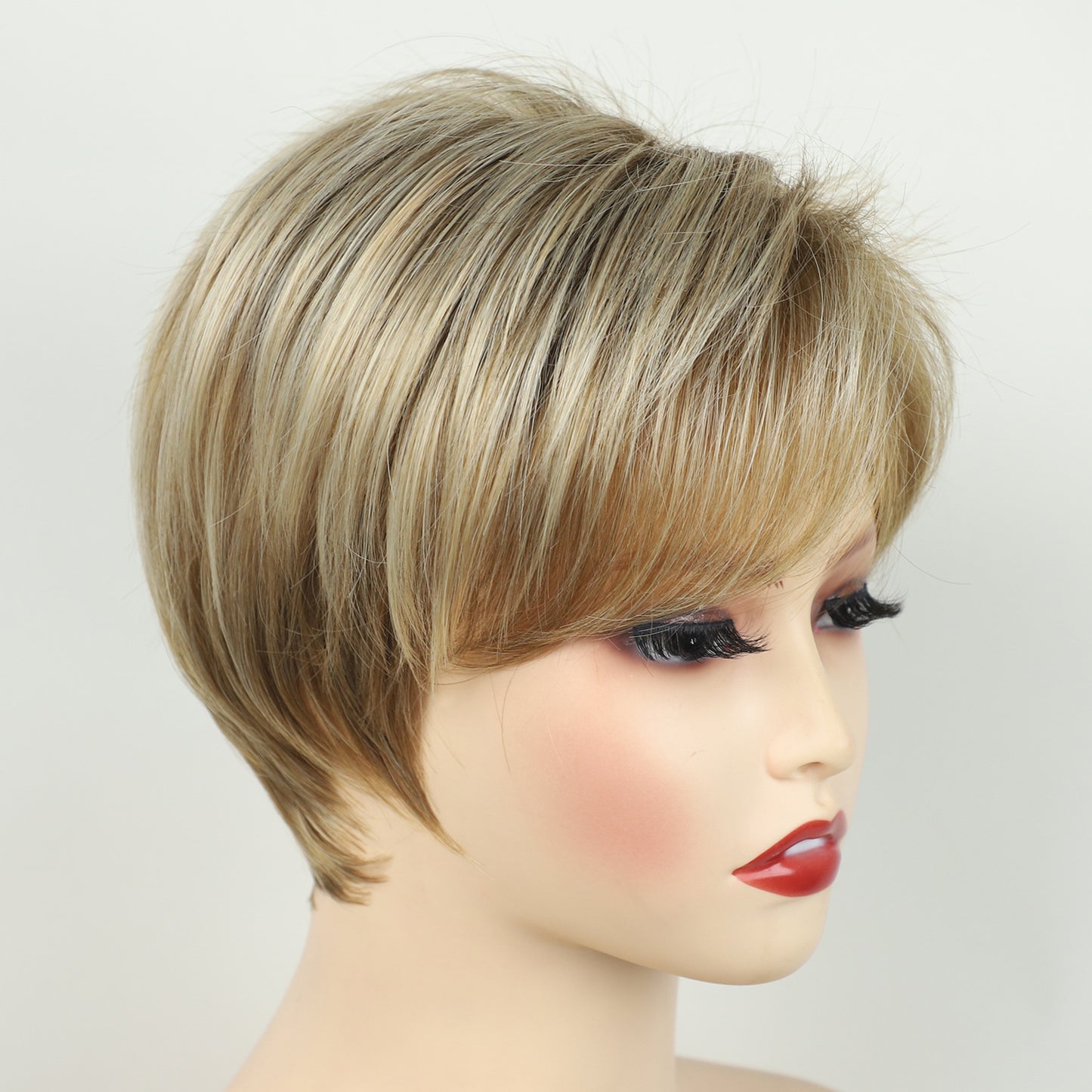 Women's Fashionable Golden Side Bangs Straight Head Wig Short Curly Hair