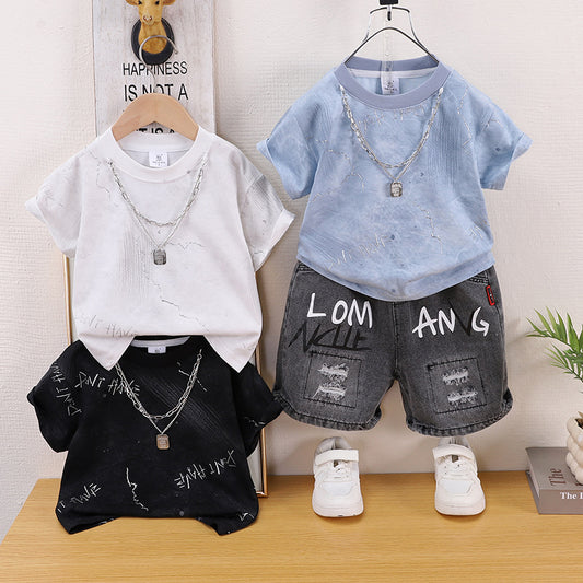 Boys Summer Casual Short-sleeved Shorts Two-piece Set Fashionable Children's Suit