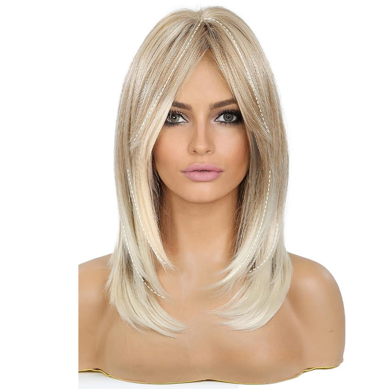 Women's Fashion Hair Golden Medium Chemical Fiber Mechanism Long Straight Wig