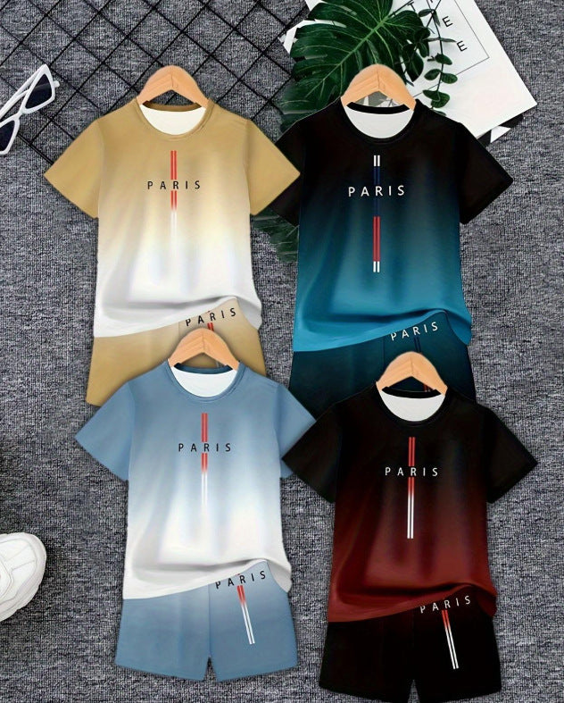 Gradient Letter Print Suit Medium Big Children's T-shirt