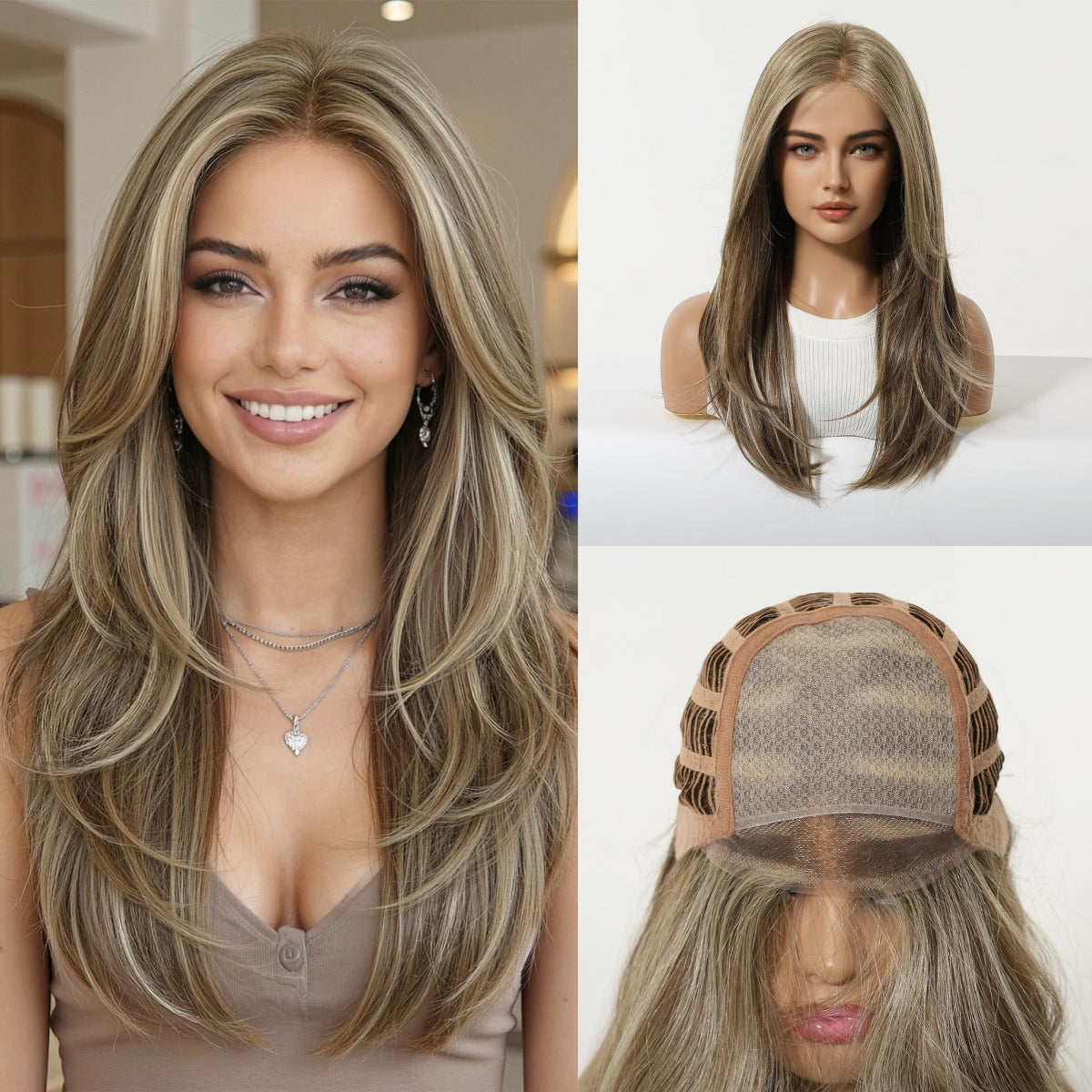 Silk Split Free Curly Hair Female Golden Long Straight Wig
