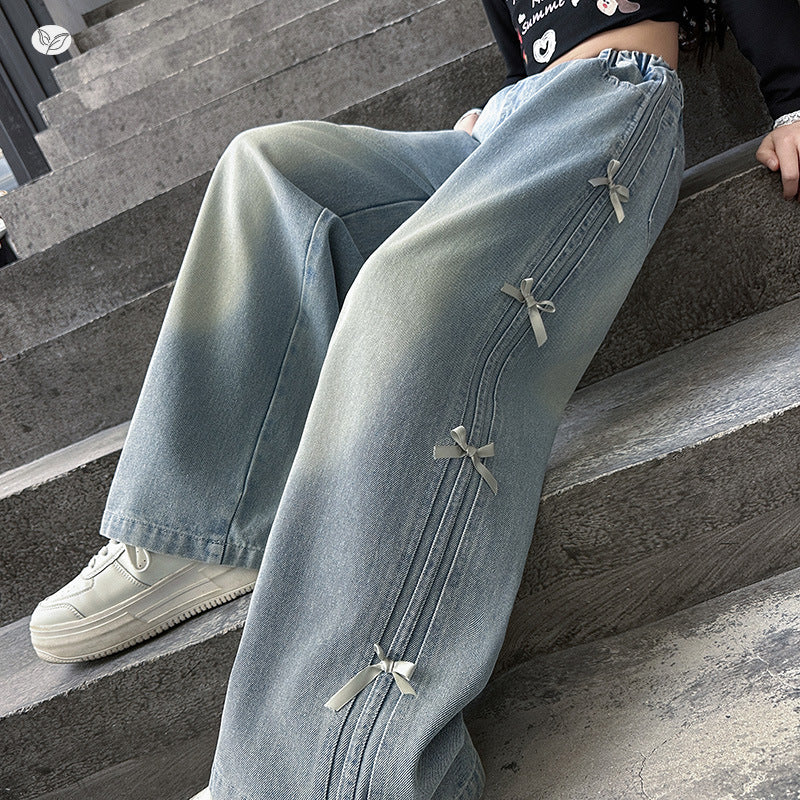 Jeans Spring Side Bow Pull-up Medium Children's Pants