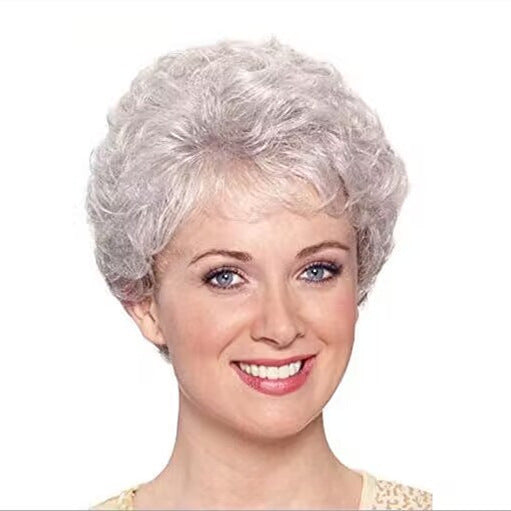 Golden Female Gray Gold Color Head Cover Wig Short Curly Hair
