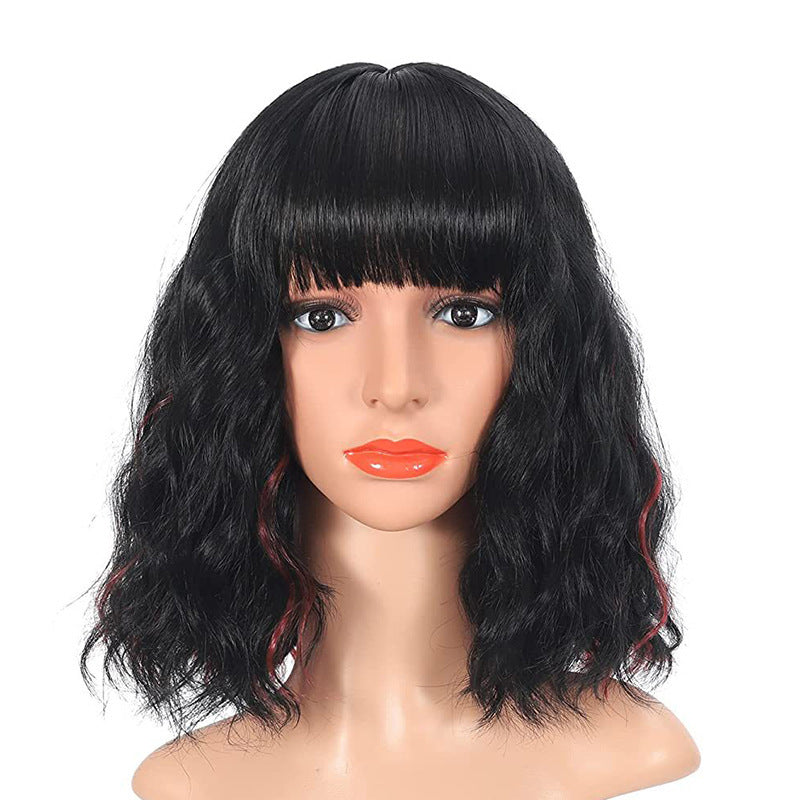 Halloween Bangs Color Short Curly Hair Long Straight Wig