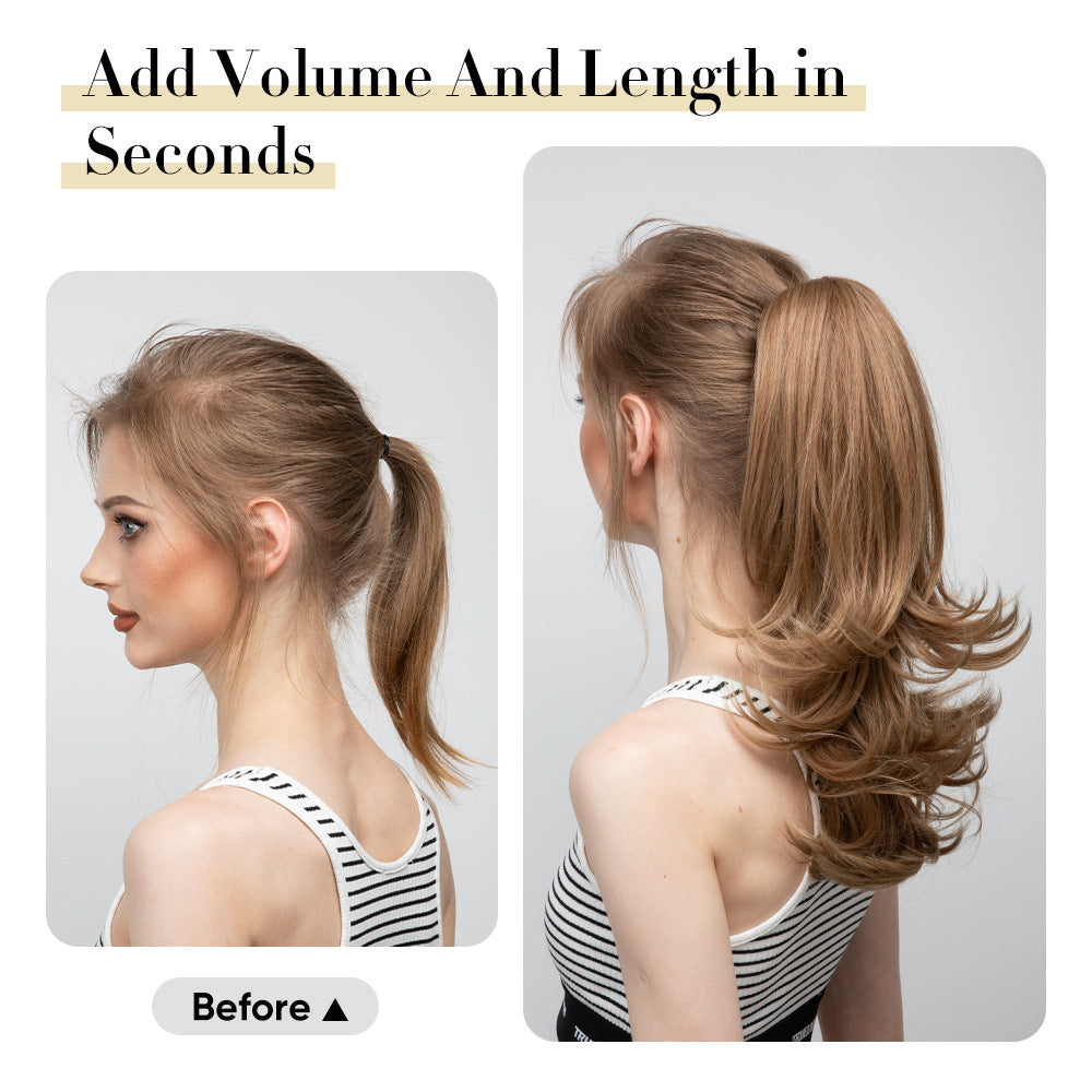 Women's Slightly Curly Short Grip Natural Jaws Clamp Wig Ponytail