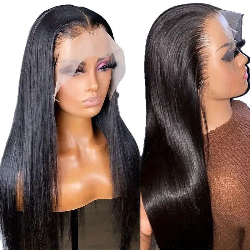 Women's Front Lace Female Black Hair Chemical Long Straight Wig
