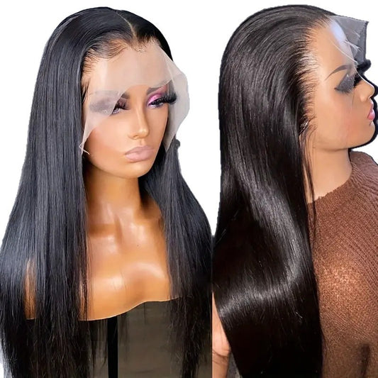 Women's Front Lace Female Black Hair Chemical Long Straight Wig