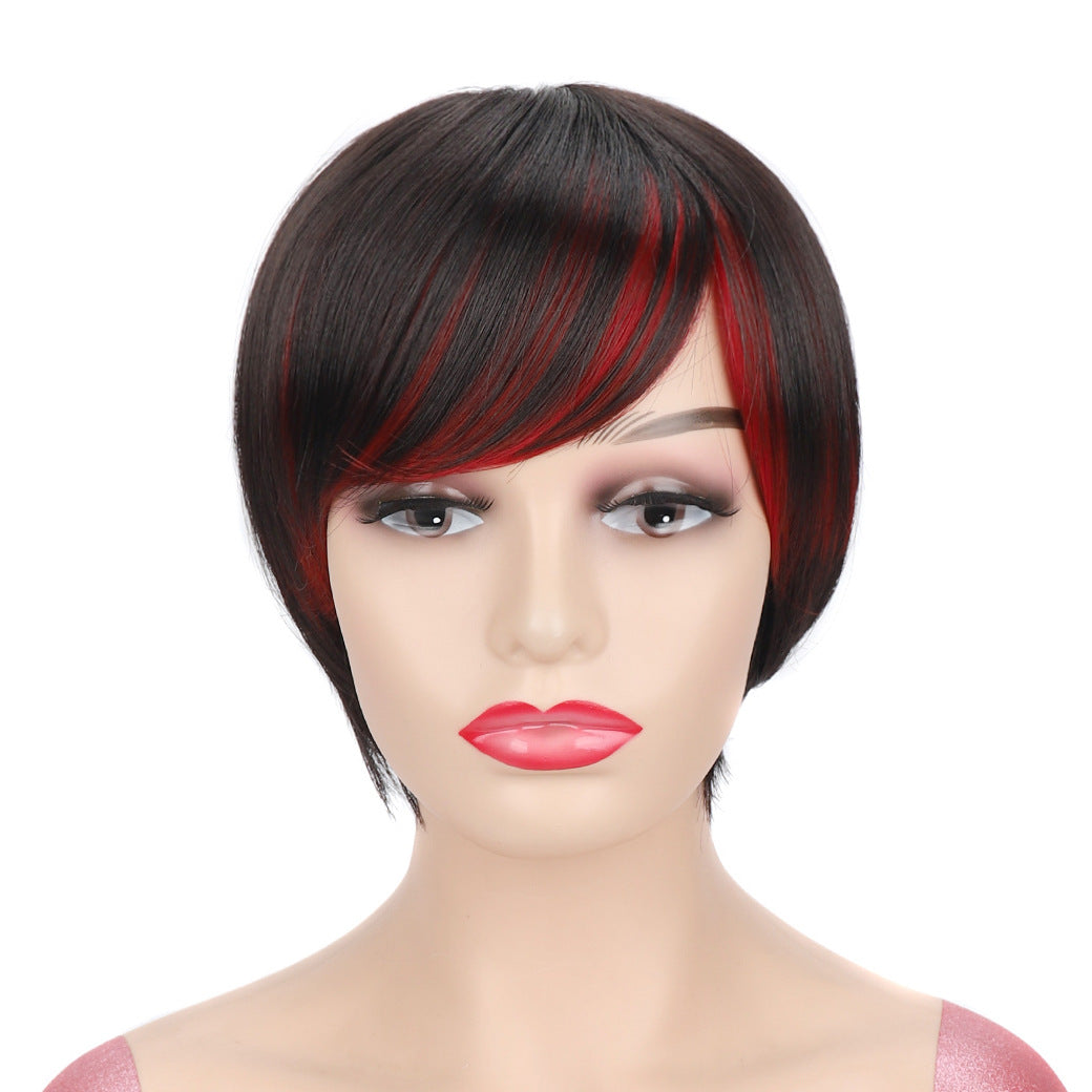 Women's Sheath Black Dyed Color Head Cover Chemical Wig Short Straight Hair