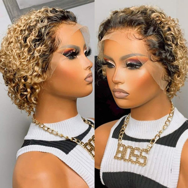Pixie Curly With Lace Brazilian Natural Real Hair Wig