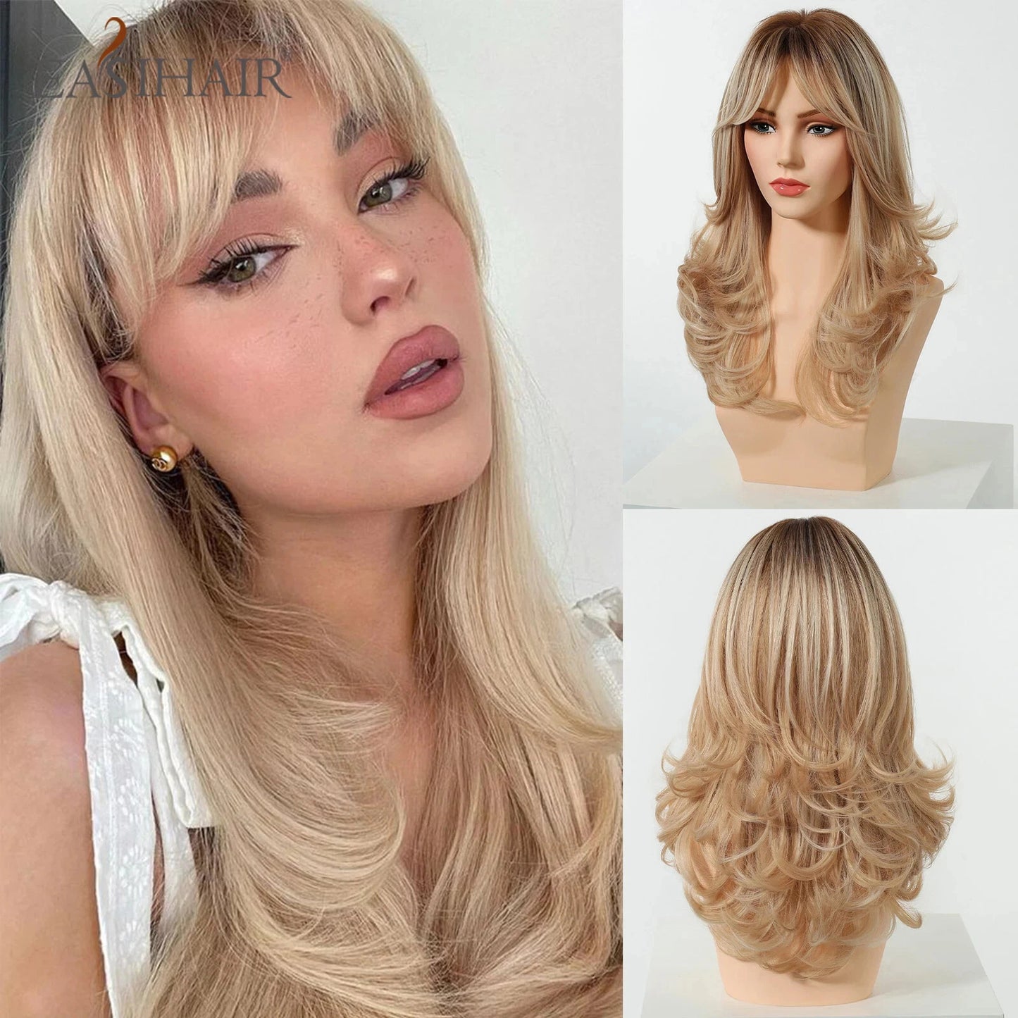 Resistant Golden Overseas Warehouse Curly Hair Bangs Wig Long Curls