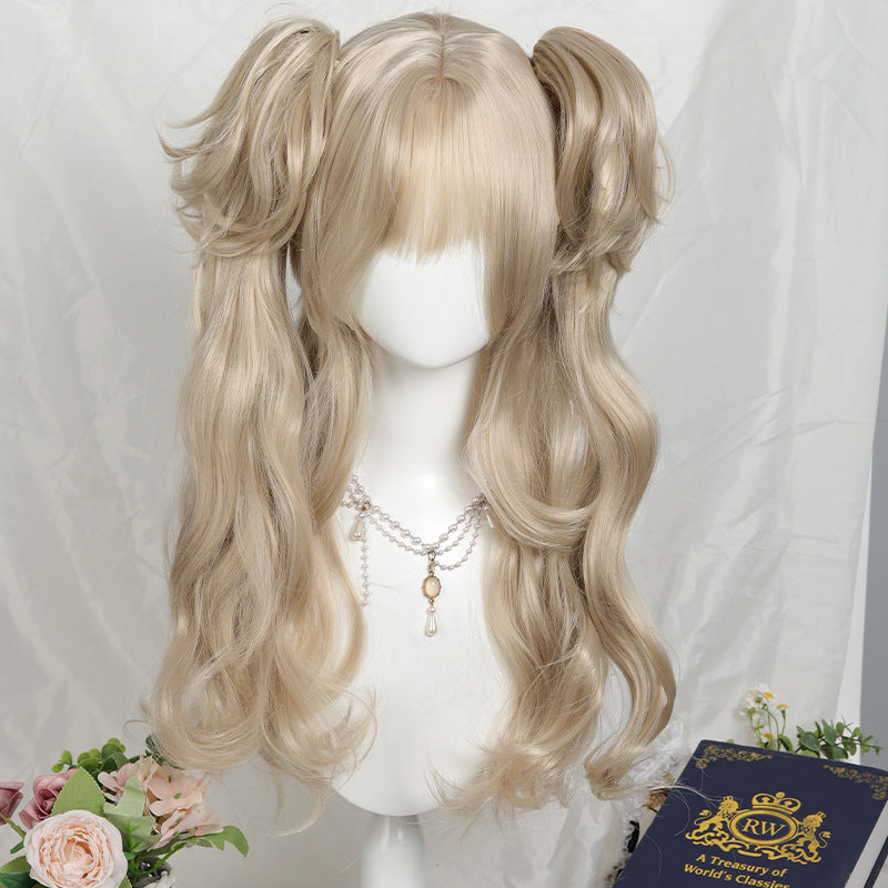 Women's Vintage Roman Curly Double Ponytail Collection Tiger Mouth Chuck Set Cos Wig