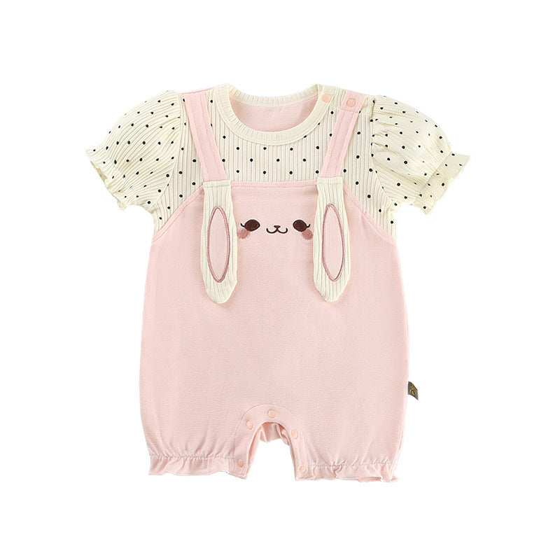 Summer Pink Cartoon Jumpsuit Comfortable Romper Bunny Jumpsuit, Climbing Suit