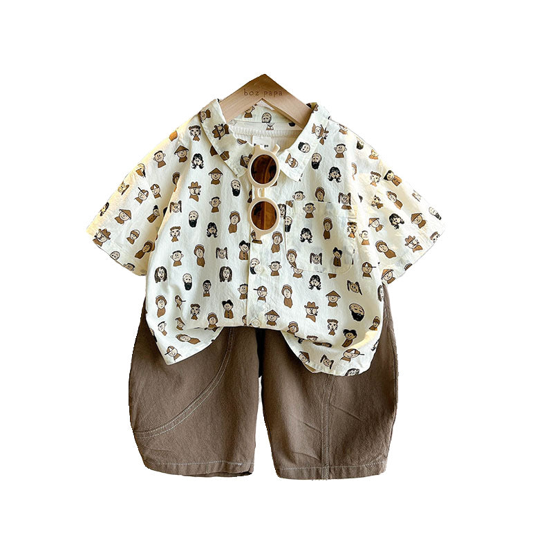 Boy Summer Clothing Cartoon Shirt Outfit Little Casual Handsome Clothes Children's Suit
