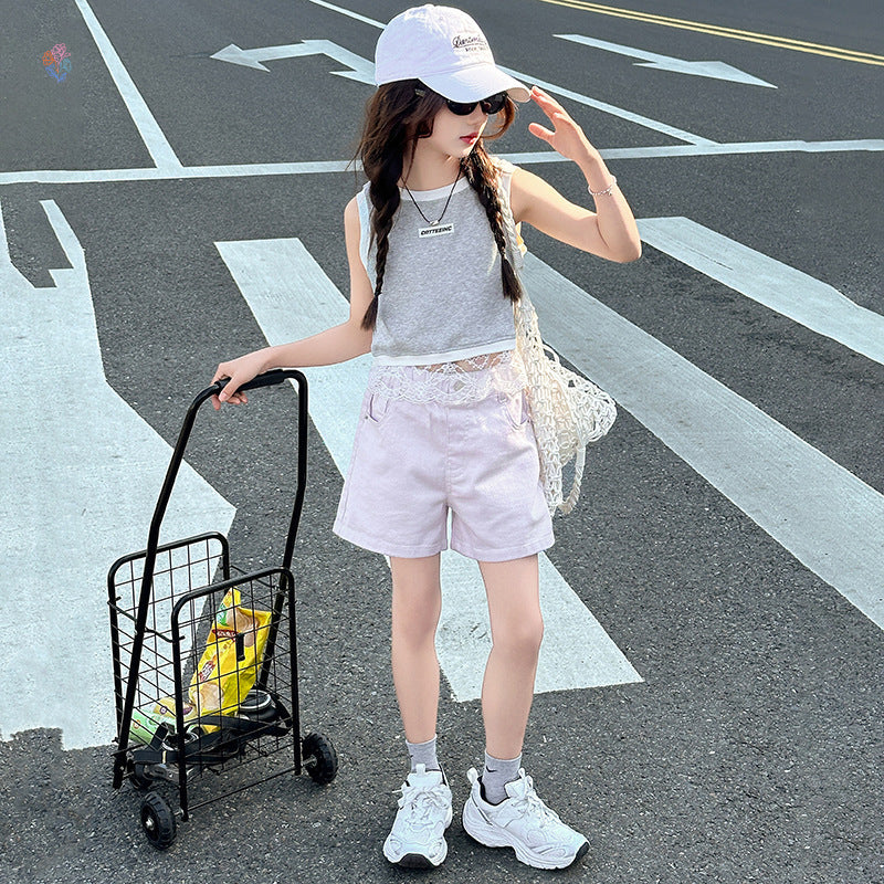 Children's Korean Style Bow Shorts Medium Big Western Children's Pants