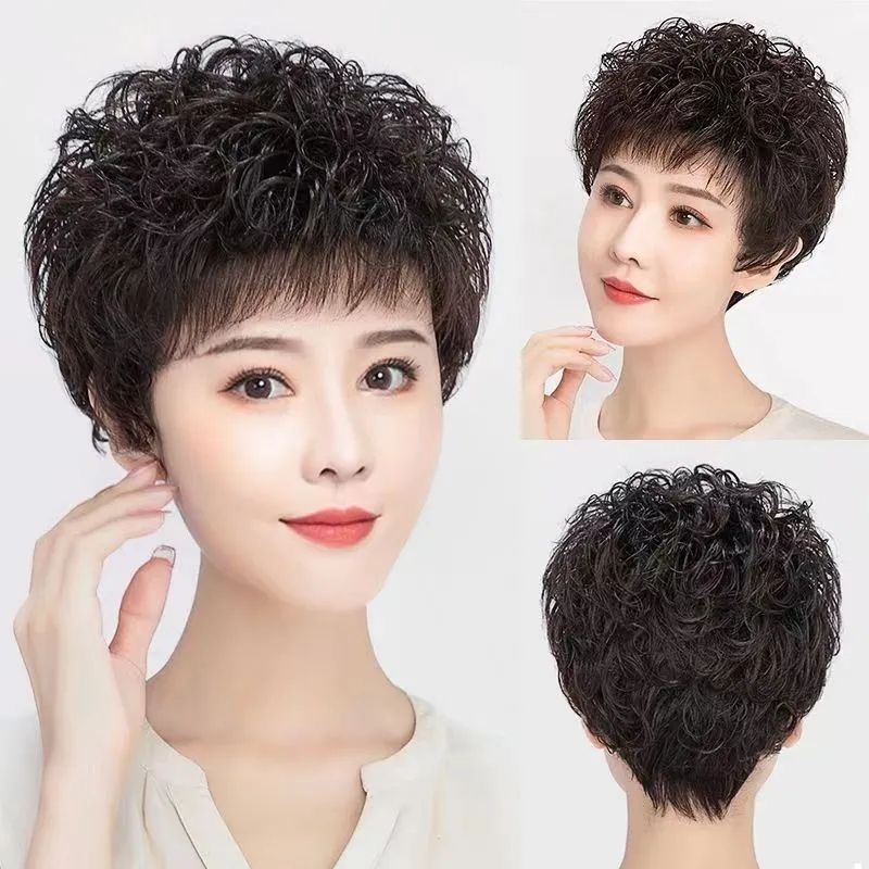 Women's Long-lasting Perm All Real Light Natural Wig Short Curly Hair