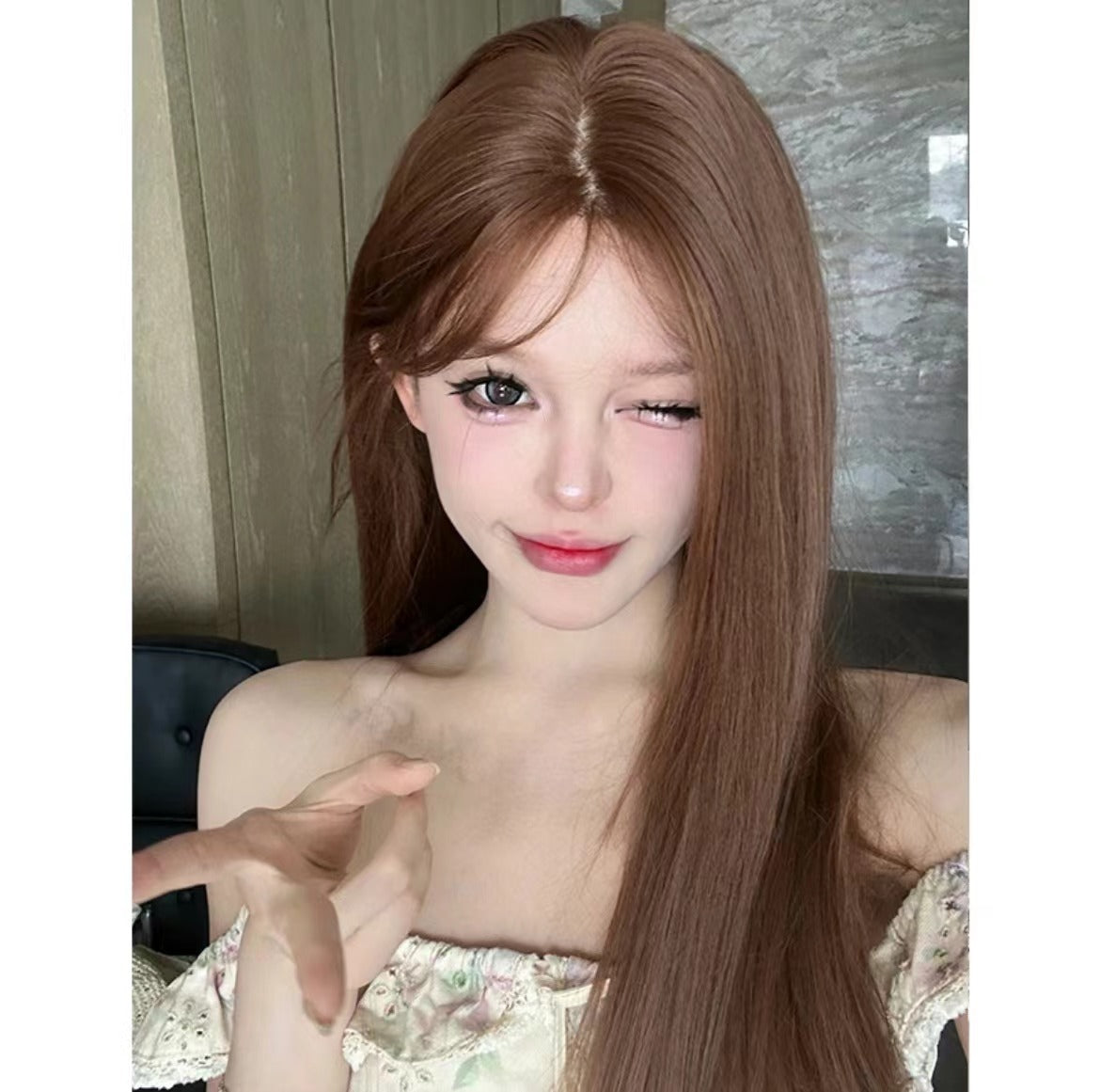 Front Lace Female Mid-length Fluffy Bangs Curly Wig Long Curls
