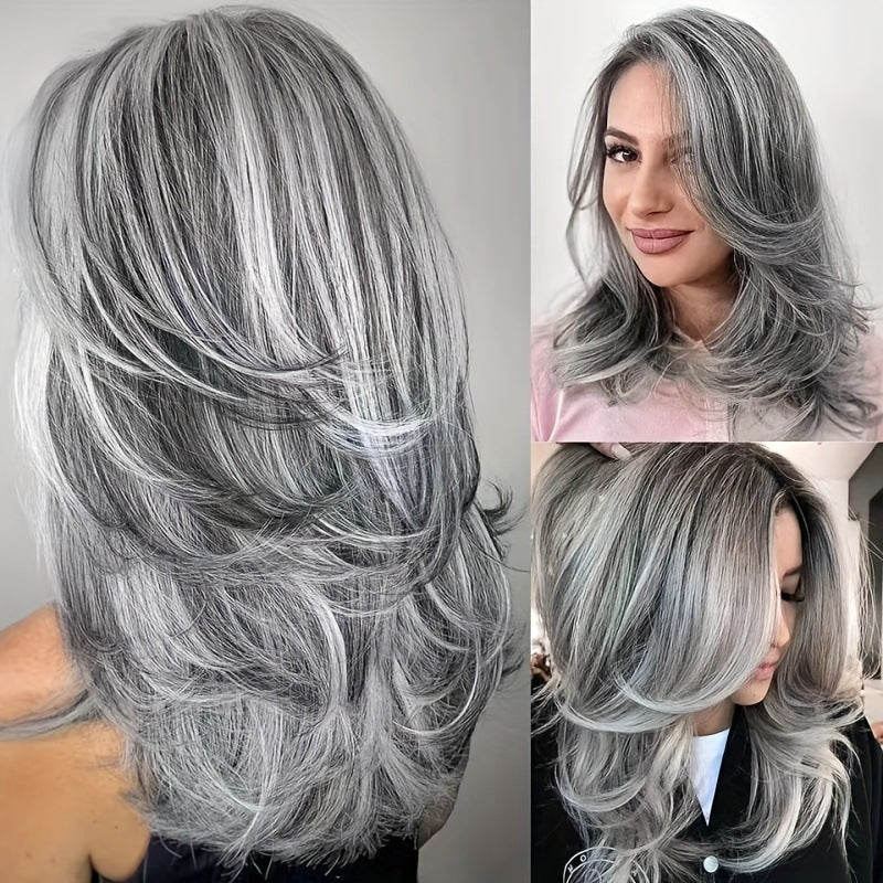 Women's Gray Mid-length Curly Hair Fashion Synthetic Wigs Wig Long Curls