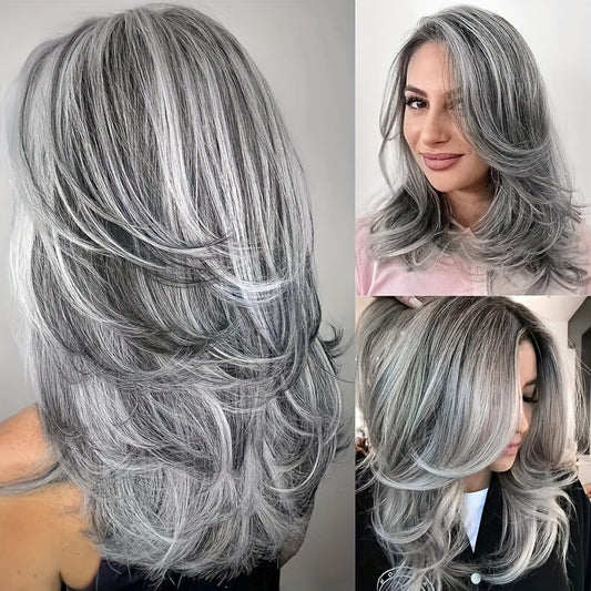 Women's Gray Mid-length Curly Hair Fashion Synthetic Wigs Wig Long Curls